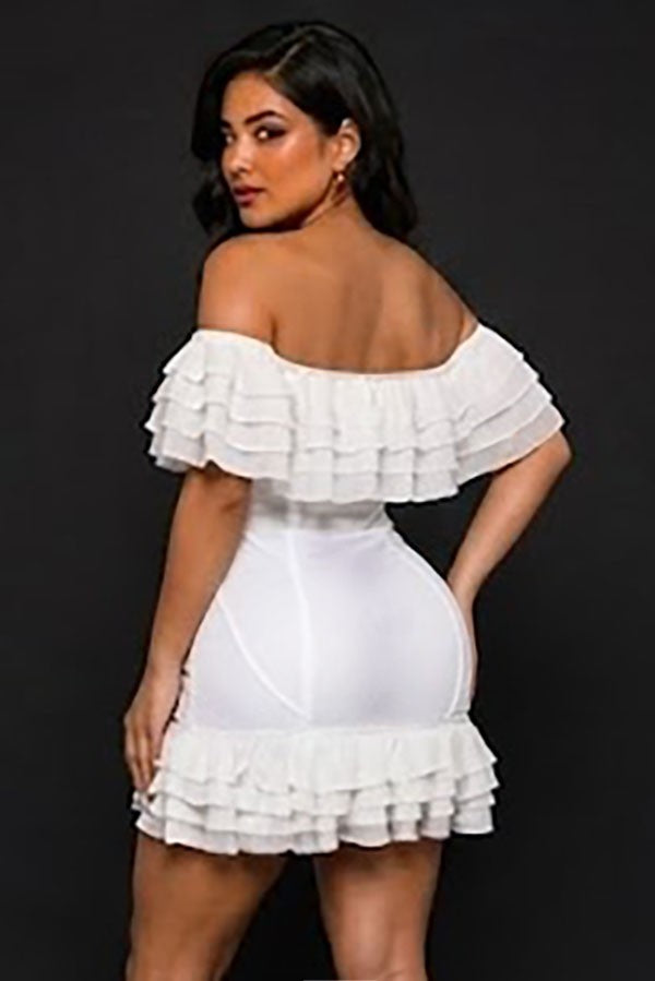Women's white off-shoulder ruffle lace mini dress - photo 3