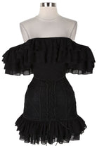 Women's black off-shoulder ruffle lace mini dress - photo 4