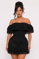 Women's black off-shoulder ruffle lace mini dress