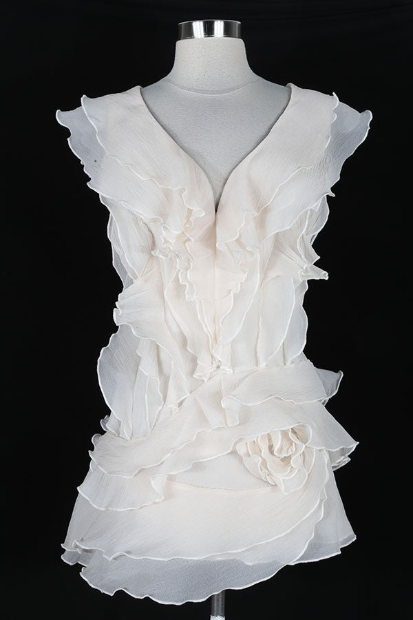 Women's Tiered Ruffle V-Neck Flutter Sleeve Mini Dress - photo 4