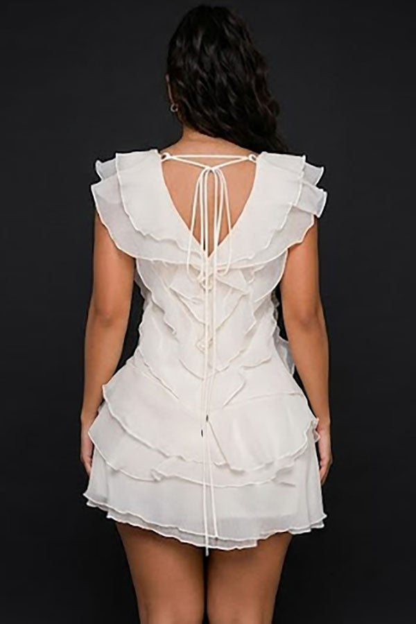Women's Tiered Ruffle V-Neck Flutter Sleeve Mini Dress - photo 3