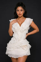 Women's Tiered Ruffle V-Neck Flutter Sleeve Mini Dress