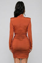 Women's Mock Neck Long Sleeve Ruched Drawstring Mini Dress - photo 3