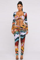 Women's Printed Drawstring Crop Top & Pants Set