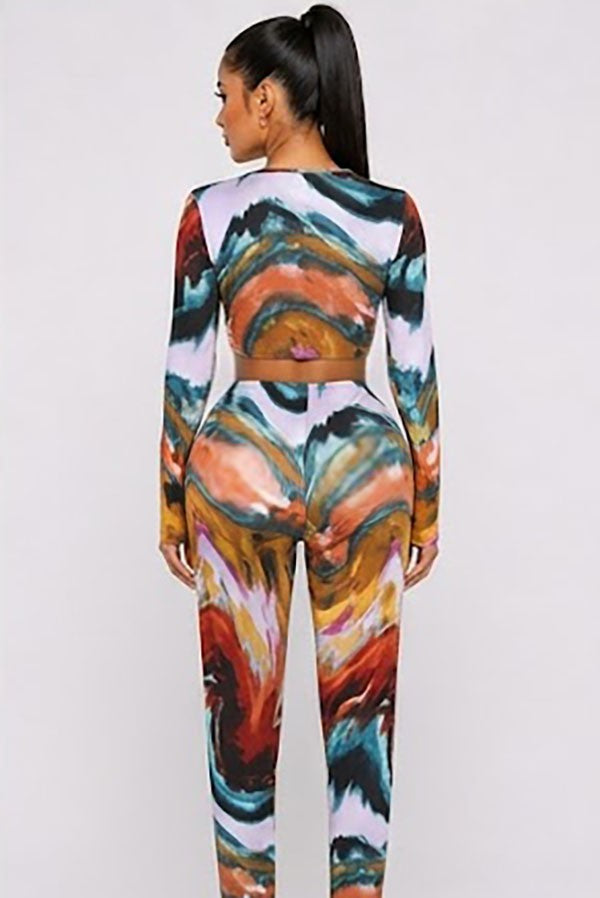 Women's Printed Drawstring Crop Top & Pants Set - photo 3