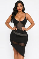 Women's Sheer Mesh Panel V-Neck Bodycon Mini Dress - photo 2