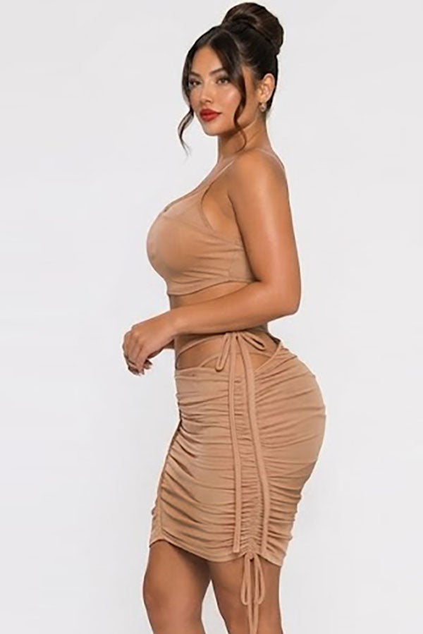 Women's One-Sleeve Waist Cutout Ruched Bodycon Mini Dress - photo 2