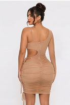 Women's One-Sleeve Waist Cutout Ruched Bodycon Mini Dress - photo 3