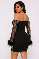 Women's Long Sleeve Lace Feather Cuff Mini Dress - photo 3