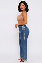 Women's High-Waist Lace-Up Tie Detail Denim Pants - photo 2
