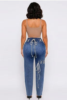 Women's High-Waist Lace-Up Tie Detail Denim Pants - photo 3