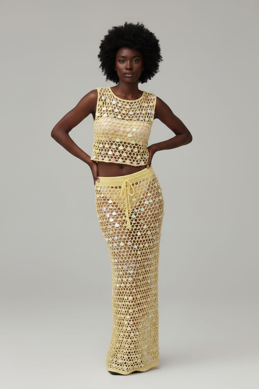 Yellow crochet outfit detail - Epicplacess