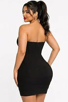 Women's black strapless lace-up front bandage bodycon mini dress - photo 3