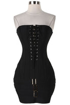 Women's black strapless lace-up front bandage bodycon mini dress - photo 4