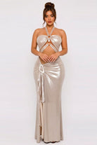 Women's Metallic Halter Ring Cutout Maxi Dress