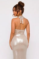 Women's Metallic Halter Ring Cutout Maxi Dress - photo 3