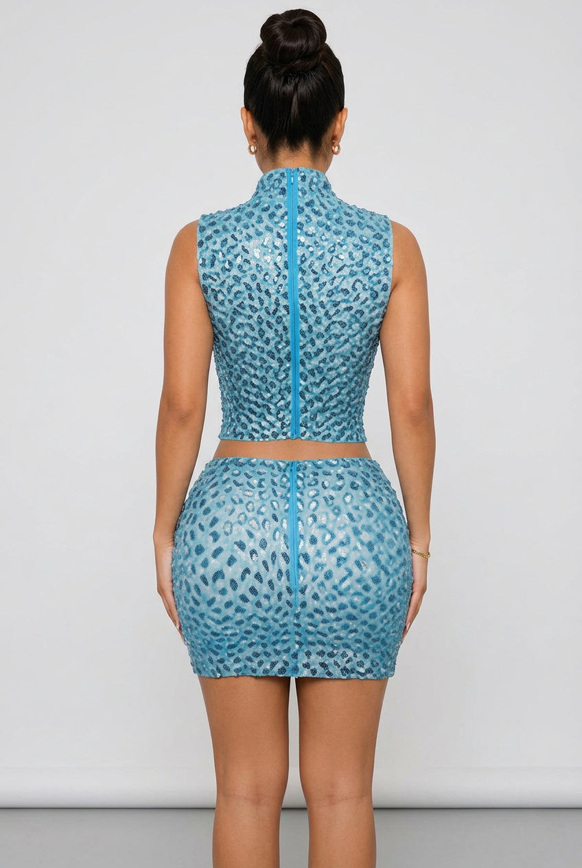 Women's Sequin Mock Neck Crop Top & Mini Skirt Set - photo 3