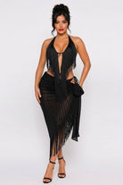 Women's Fringe Halter Bikini Top & Skirt Set