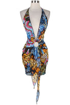 Women's Butterfly Print Halter Deep V Mini Dress - photo 4
