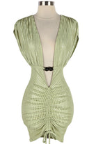 Women's Beaded Plunge Ruched Textured Mini Dress - photo 4