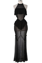 Women's Sheer Mesh Halter Ruffle Trim Maxi Dress - photo 4