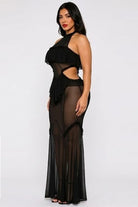 Women's Sheer Mesh Halter Ruffle Trim Maxi Dress - photo 2