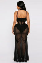 Women's Sheer Mesh Halter Ruffle Trim Maxi Dress - photo 3