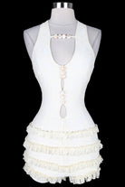 Women's white shell trim halter lace ruffle romper - photo 4