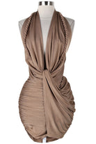 Women's brown shimmer halter plunge ruched mini dress - photo 4