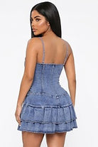 Women's Lace-Up Corset Tiered Ruffle Denim Mini Dress - photo 3