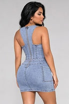 Women's Rhinestone Front Sleeveless Denim Bodycon Dress - photo 3