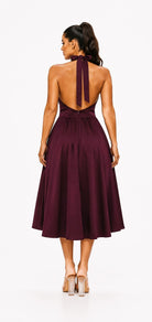 Women's Gilded Muse Gold Trim Halter Fit & Flare Midi Dress – detail view