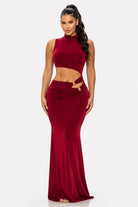Women's Burgundy Sculpted Siren Cutout Mermaid Gown – front view