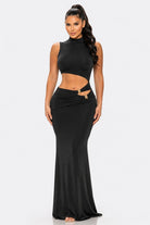 Women's Burgundy Sculpted Siren Cutout Mermaid Gown – full-length view
