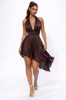 Women's Petal Breeze Ruffle Trim Halter Handkerchief Dress – side view
