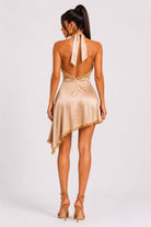 Women's Petal Breeze Ruffle Trim Halter Handkerchief Dress – back view