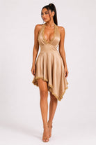Women's Petal Breeze Ruffle Trim Halter Handkerchief Dress – front view
