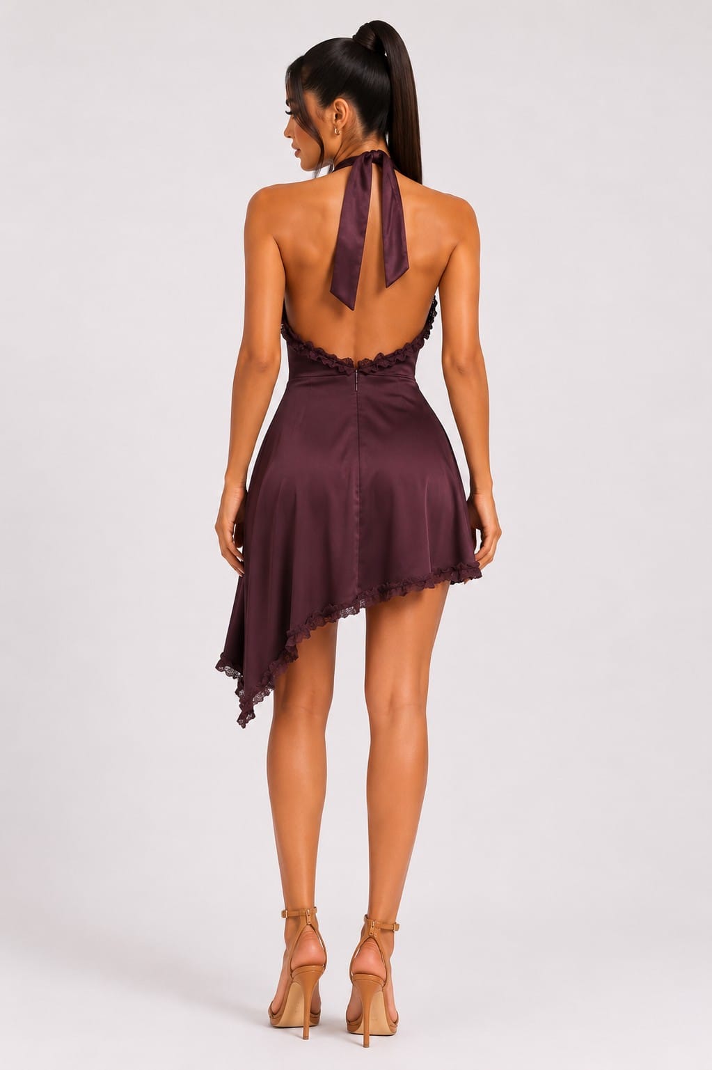 Women's Petal Breeze Ruffle Trim Halter Handkerchief Dress – detail view