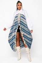 Women's blue multi oversized ruffle front open topper