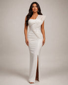 Women's white one-shoulder rhinestone bandage maxi dress - photo 2