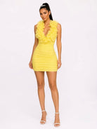 Women's Lumière Élan Ruffle Halter Ruched Mini Dress – back view