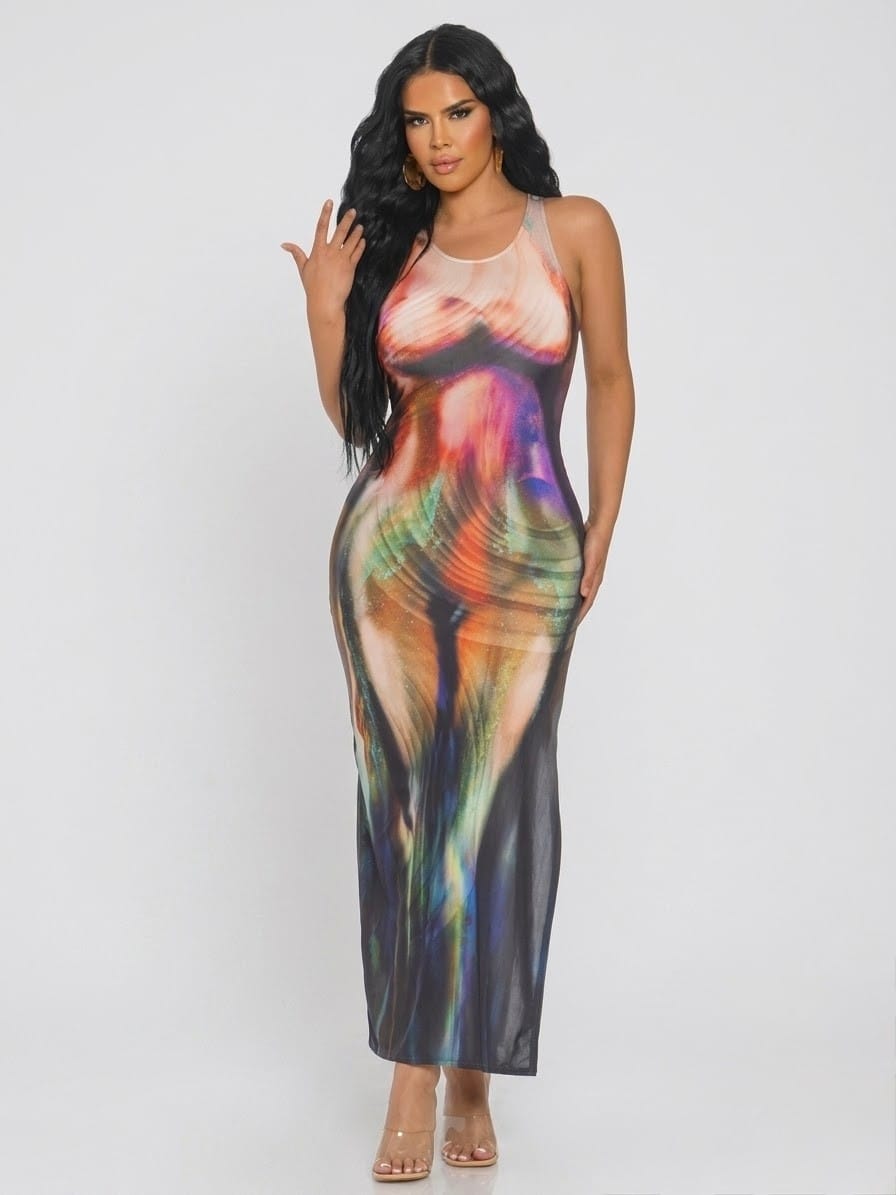 Women's Body Art Side Slit Maxi Dress – side view