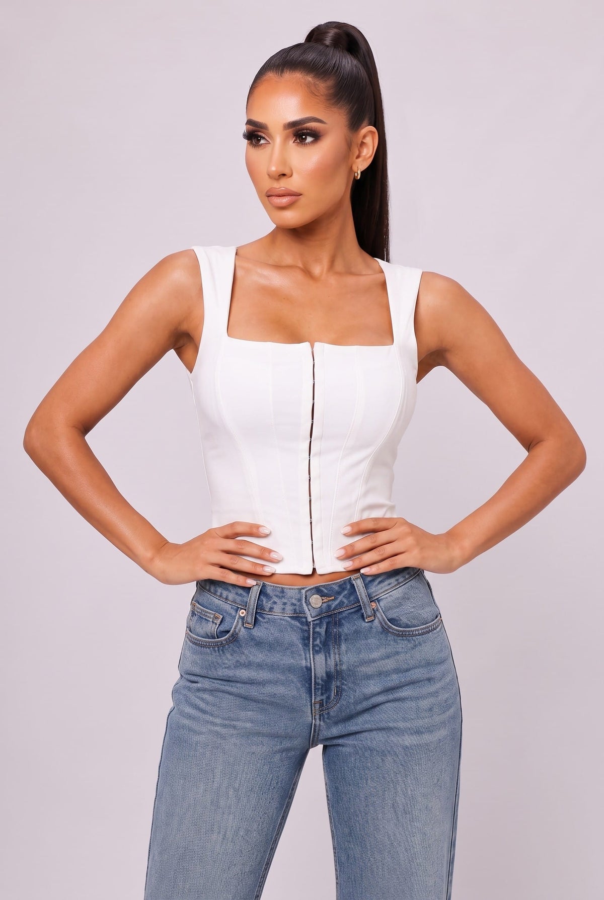 Women's Sculpted Corset Button-Front Top – back view