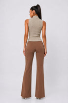 Women's Brown Lurex Ribbed Mock-Neck Knit Top – full-length view