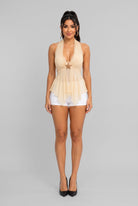 Women's Seastar Whisper Sheer Plunge Halter Tunic Top – side view