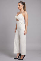 Women's Off-White Allure Luxe Halter Cutout Wide Leg Jumpsuit – back view