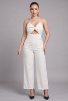Women's Off-White Allure Luxe Halter Cutout Wide Leg Jumpsuit – front view