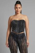 Women's Eclipse Rhythm Textured Strapless Flare Pant Two Piece Set – full-length view