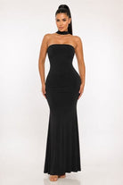 Women's Crimson Whisper Strapless Choker Maxi Gown – front view