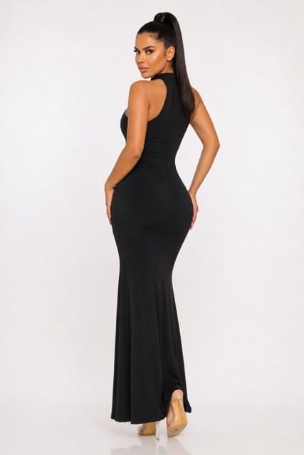 Women's Crimson Whisper Strapless Choker Maxi Gown – side view